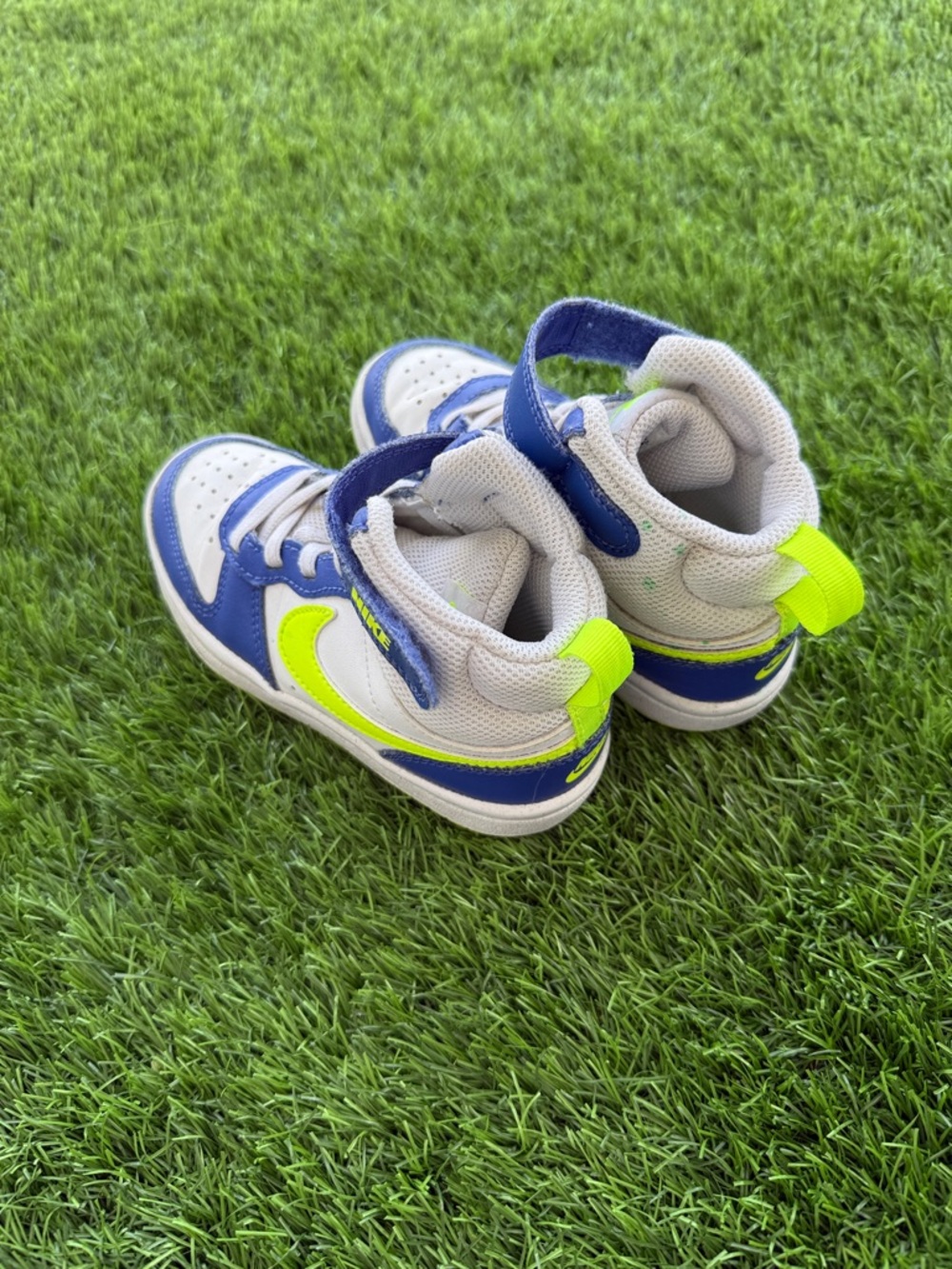 Nike Kids' Blue, White & Neon Green High-Top Sneakers - Picture 4 of 5